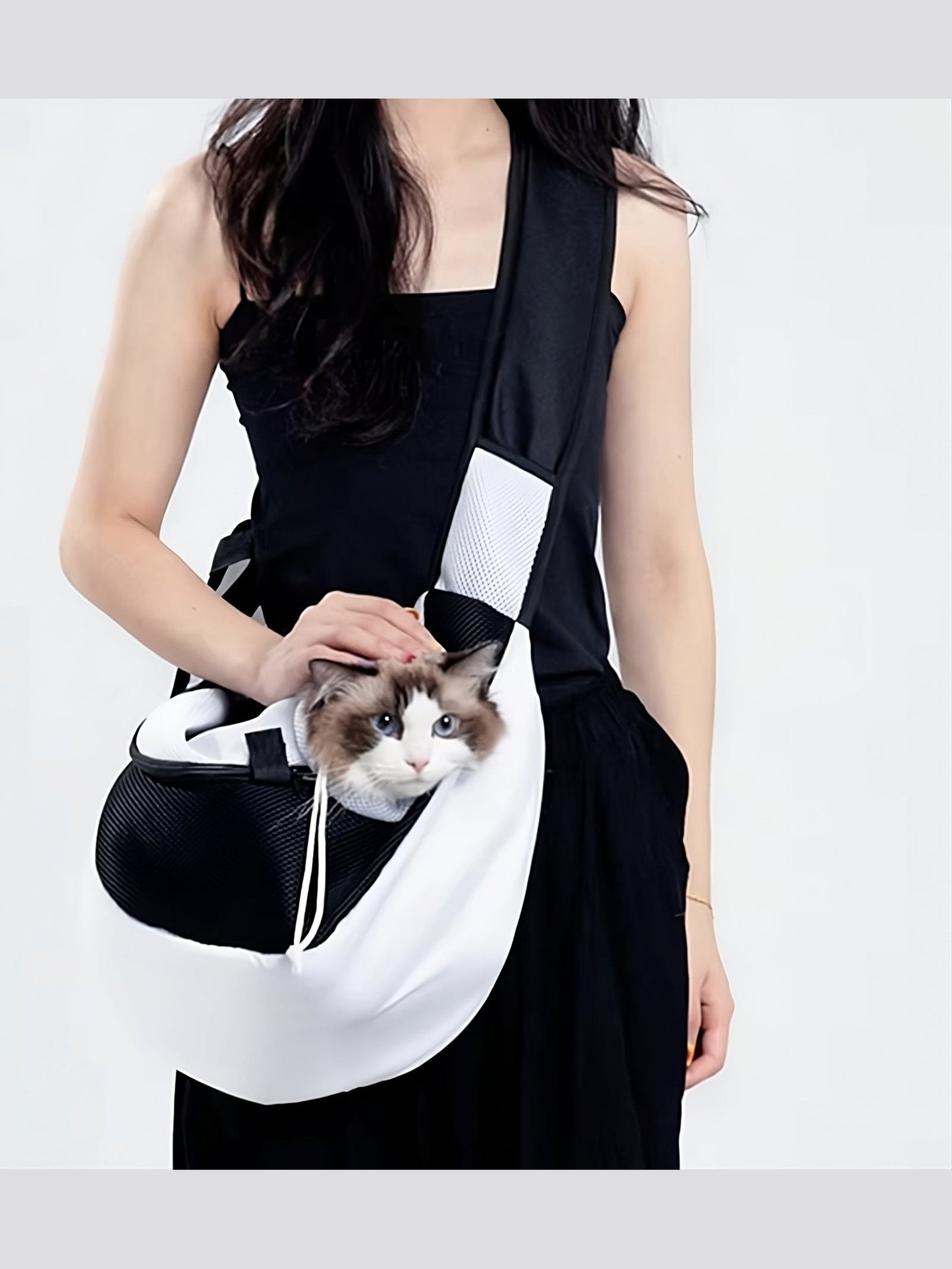 Elegant Crossbody Mesh Pet Sling Carrier with Adjustable Strap